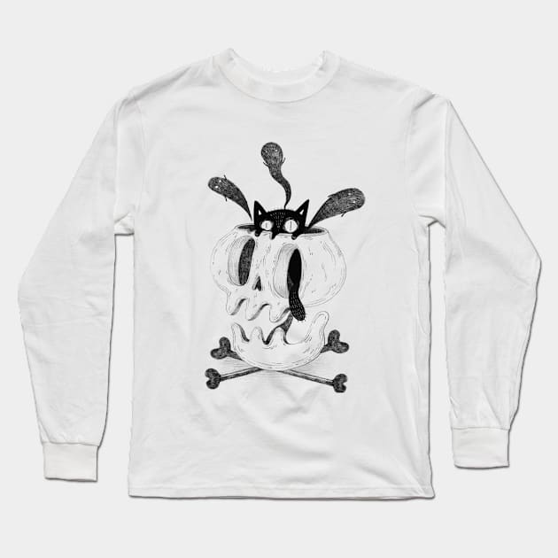 Cat Skull Long Sleeve T-Shirt by Gummy Illustrations